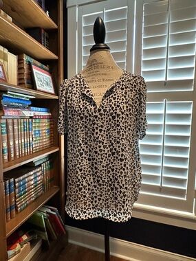 Dalia Black and White Leopard Print V-Neck Blouse